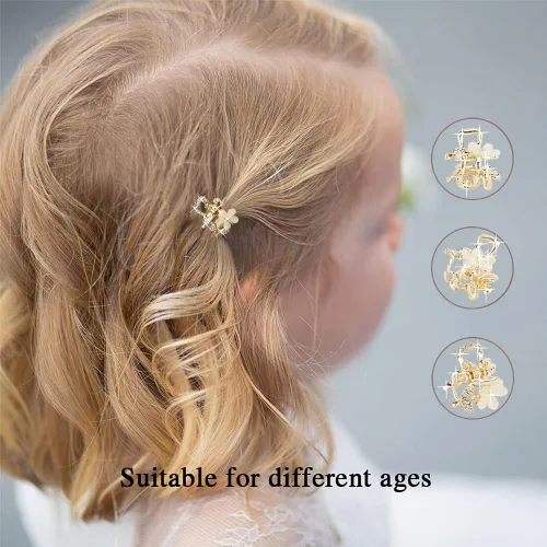 Vista 7 de Pinzas pequeñas para el cabello, pinzas de pelo con diamantes de imitación de ópalo, cristales de agarre para cabello grueso, fino, largo o corto
