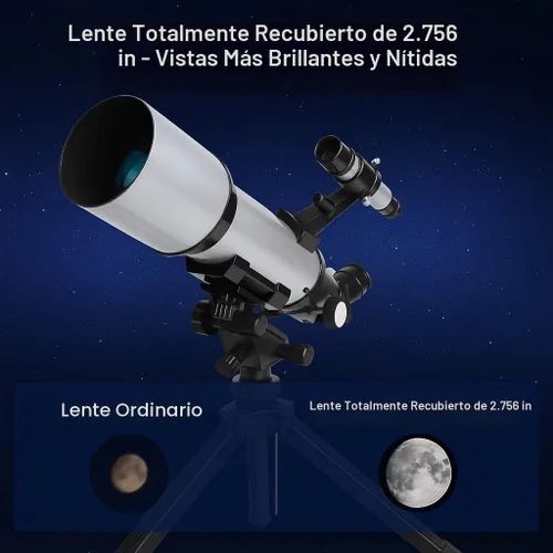 Vista 2 de BARSKA Starwatcher telescopio refractor de 400 x 70 mm con trípode de mesa y funda de transporte