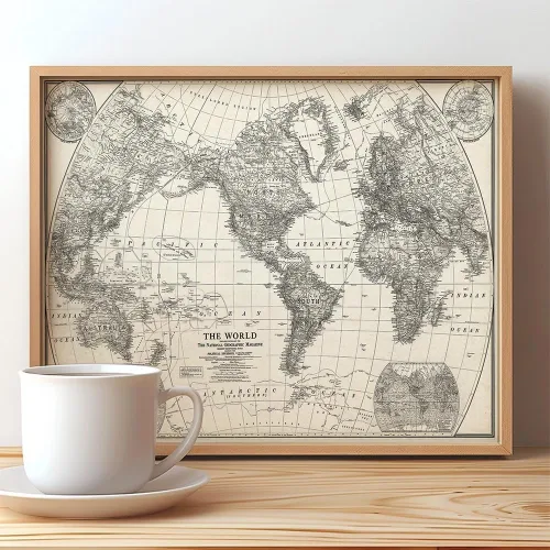 Vista 5 de Póster enmarcado de mapa del mundo de 11 x 14 pulgadas, listo para colgar, reproducción de cartografía de National Geography, arte de pared antiguo