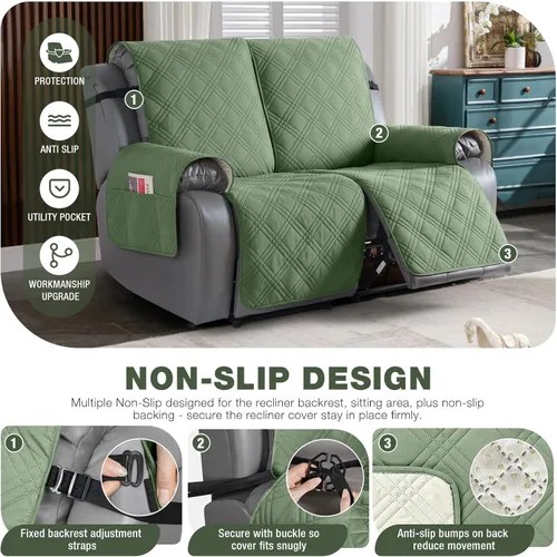 Vista 5 de TAOCOCO Fundas para Sillón de Dos Plazas Reclinable 100% Impermeables, Fundas Divididas para Loveseat Reclinable, Funda Antideslizante para Sofá