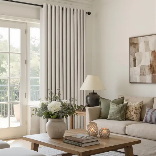 Vista 8 de Cortinas de 100 pulgadas extra anchas 100% opacas marfil con ojales, lino Natural
