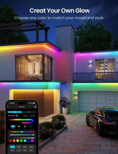 Vista 9 de Lepro SW1 AI - Tira de luces LED inteligentes para exteriores, tiras de luz RGBCW impermeables IP65 de 32.8 pies, 2700K-5700K blanco cálido