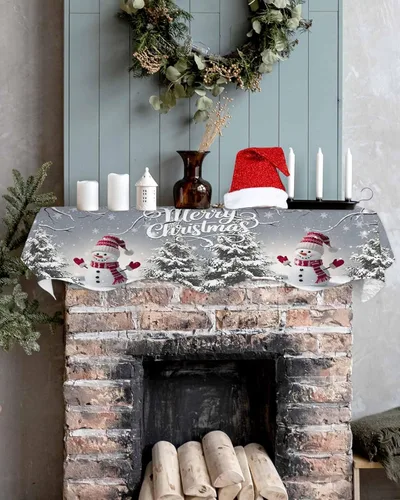 Vista 5 de Bufanda de Navidad gris para chimenea, muñeco de nieve gris para chimenea, decoración de mantel de Navidad con copo de nieve de invierno, cubierta