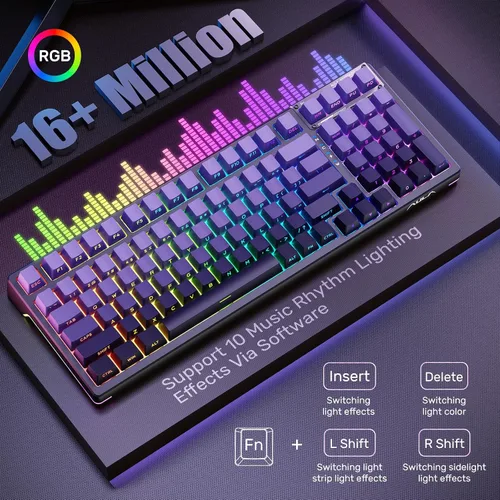 Vista 3 de AULA Teclado de 99 teclas, triple modo Bluetooth2.4GHzUSB-C teclado personalizado intercambiable en caliente, interruptores lineales prelubricados