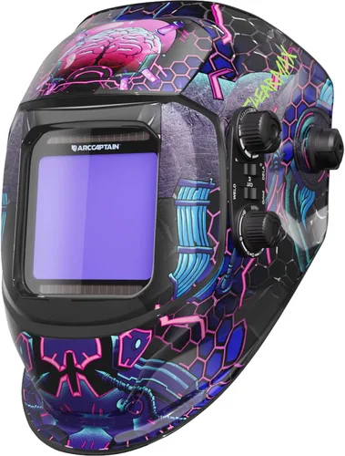 Vista 11 de ARCCAPTAIN - Casco de soldadura, pantalla grande de 3.94 x 3.66 pulgadas a color real, oscurecimiento automático, solar, 4 sensores de arco, rango