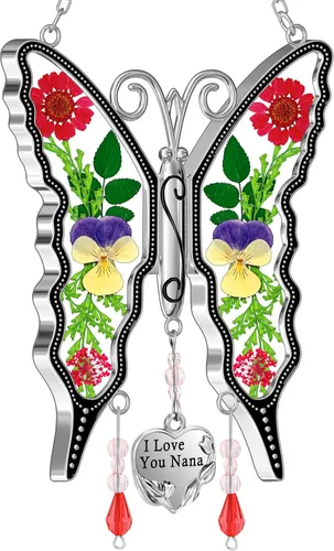 Vista 23 de KY &BOSAM - Atrapa luz de vitral con mariposa de color, con la frase A special teacher. Campanilla para el viento, como regalo para la profesora