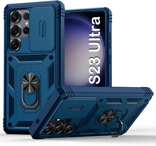 Vista 121 de PASNEW Funda militar para iPhone 13 Pro Max, cubierta de cámara deslizante y soporte de anillo de metal de 360°, carcasa rígida multicapa resistente