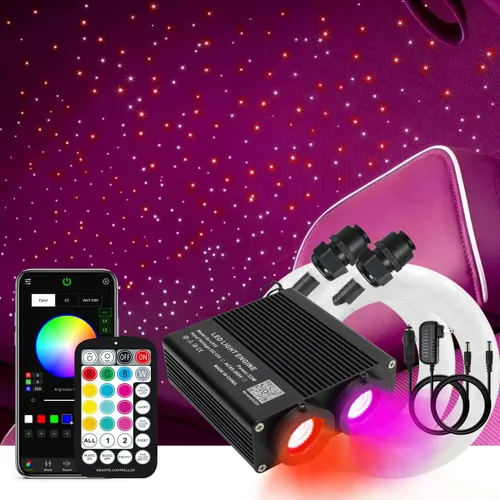 Vista 15 de AKEPO - Kit de luces de fibra óptica activadas por música de tamaño pequeño para automóvil y hogar, de 32 W, de doble puerto, de diferentes