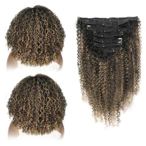 Vista 16 de ABH AMAZINGBEAUTY HAIR Kinkys - Extensiones de cabello rizado con clip, 3C y 4A, doble trama, cabello humano Remy real rizado para afroamericanos