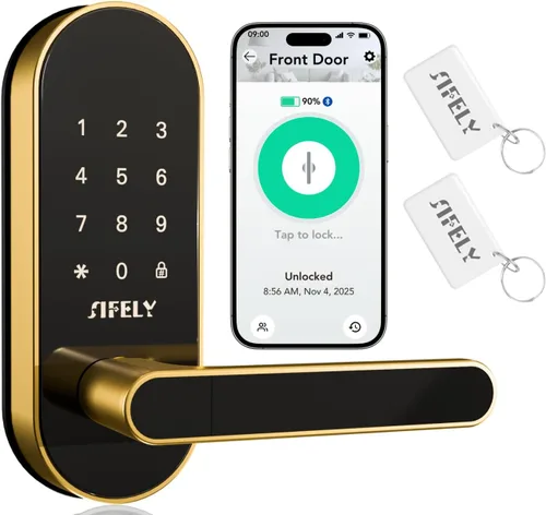 Vista 10 de Cerradura de puerta inteligente con teclado de entrada sin llave con asa y perilla, cerrojo digital para puertas delanteras, dormitorios, oficinas e