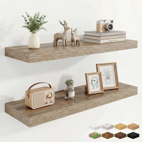 Vista 32 de Marsmiles 12in Depth Floating Shelves, 12x12x1.4, Rustic Brown, Set of 3 Marrón rústico
