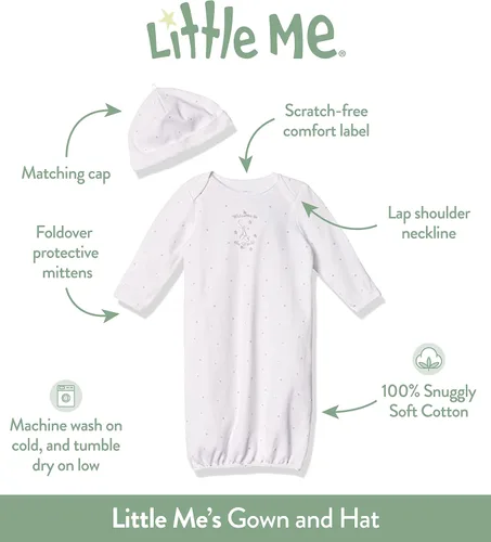 Vista 2 de Little Me Conjunto de camisón y gorro de 2 piezas para niñas