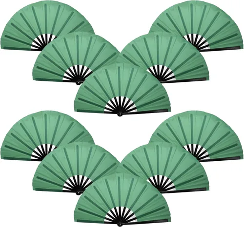 Vista 10 de QIRMIZI Abanico plegable grande de 10 piezas para rave de mano, abanicos para Kung Fu, Tai Chi, Danza, Festivales de Música, Carnavales, bodas