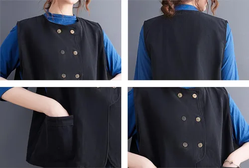 Vista 7 de DOVWOER - Chaleco holgado estilo vintage para mujer con botones y 2 bolsillos