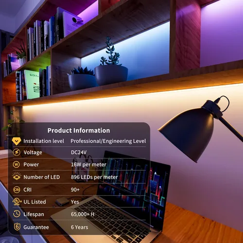 Vista 7 de PAUTIX COB - Tira de luces LED, RGBW luces LED RGB+2700K blanco cálido, certificación UL, sin puntos, 24 V, cinta LED que cambia
