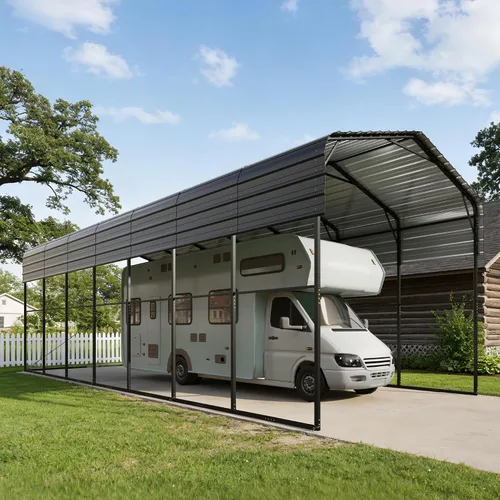 Vista 18 de PHI VILLA 10 x 15 Cochera metálica resistente con techo de acero galvanizado con kit de cierre lateral, cochera metálica robusta para autos, botes
