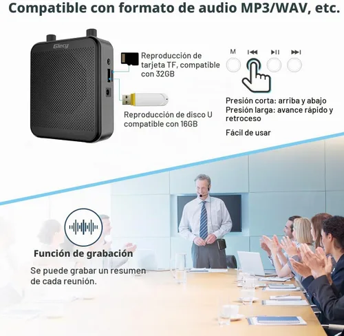 Vista 8 de Amplificador de voz portátil de 30 W con auriculares con micrófono cableado, sistema PA recargable de 2800 mAh, altavoz con micrófono personal