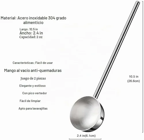 Vista 7 de Cucharón de sopa pequeño SUS304 de acero inoxidable con boquilla para verter 2 onzas, cucharones de salsa de mango largo, resistentes al calor