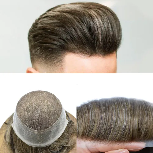 Vista 8 de Toupee For Men Real Human Hair Mens Toupee Hair Replacement System Swiss Lace Toupee For Men Natural Human Hair Piece Mens Toupee6*8"-90% density#2