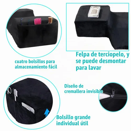 Vista 5 de Almohada de extensión de pestañas para salón de belleza de espuma viscoelástica con funda de terciopelo Almohada ergonómica de curva mejorada