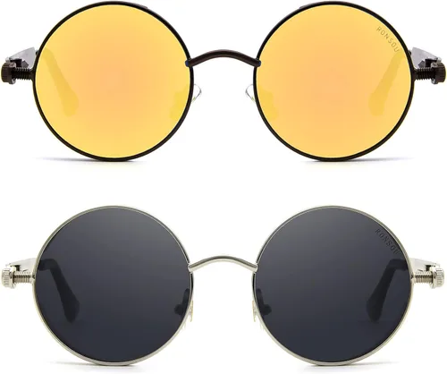 Vista 2 de RONSOU - Lentes de sol polarizados estilo steampunk redondas y vintage, con protección UV400, con marco