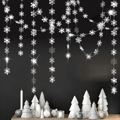 Vista 2 de Cheerland Liquidación Winter Wonderland - Decoración de copos de nieve plateados, guirnalda de Navidad colgante para Onederland, Año Nuevo, oficina