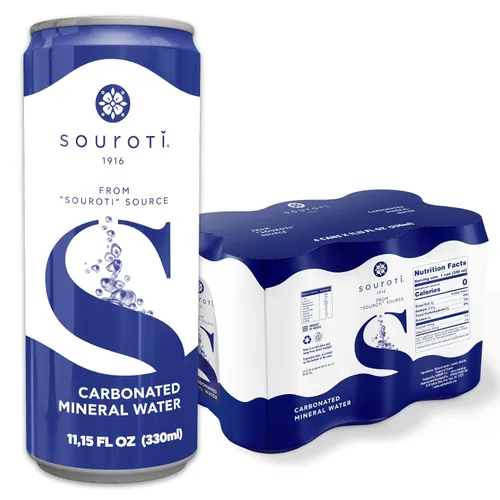Vista 10 de SOUROTI Agua mineral carbonatada sin sabor con gas Bebida saludable rica en minerales y oligoelementos Paquete de 24, latas de 11.2 onzas