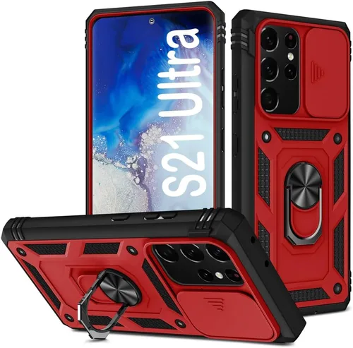 Vista 81 de PASNEW Funda militar para iPhone 13 Pro Max, cubierta de cámara deslizante y soporte de anillo de metal de 360°, carcasa rígida multicapa resistente