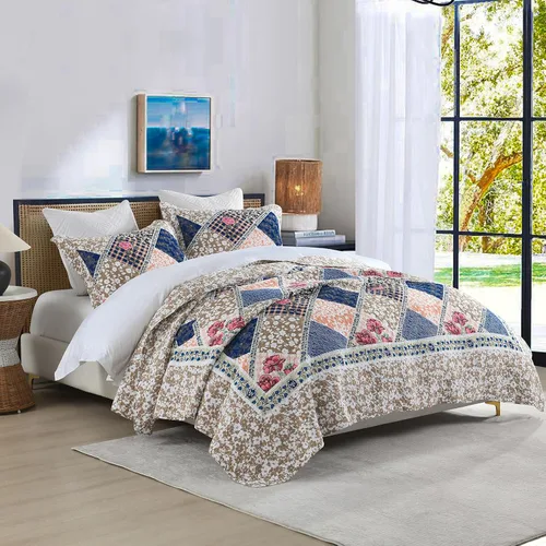 Vista 2 de DDUOXIN Colcha floral tamaño King de 120 x 120 pulgadas, 100% algodón, reversible, de gran tamaño, con 2 fundas de almohada, colchas de granja