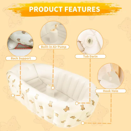 Vista 6 de EKEPE Bañera inflable para bebé con bomba integrada, bañera plegable y segura para recién nacidos y bebés, mini piscina de viaje antideslizante