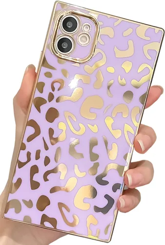 Vista 9 de Elegante Compatible con iPhone 12 Funda de Borde Rectangular, Lindo Patrón de Leopardo de Lujo Funda con Plateado Protector de Cámara TPU Suave A