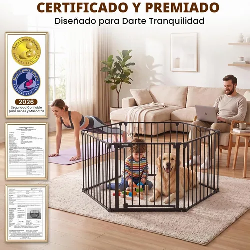 Vista 7 de Puerta extra ancha para bebés de 150 pulgadas, puerta de seguridad infantil para patio de juegos, puertas para perros con puerta de cierre