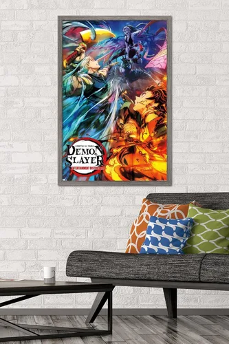 Vista 2 de Trends International Demon Slayer - Póster de pared Key Visual 2, 22.375 x 34 pulgadas, versión enmarcada de madera de granero Versión enmarcada