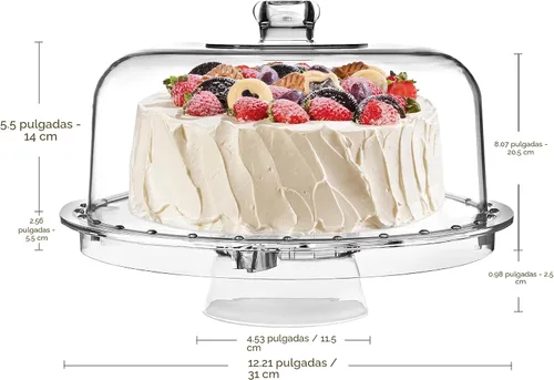 Vista 2 de HABIBEE 6-in-1 Soporte multifuncional de acrílico con cúpula para servir pasteles, 12 pulgadas