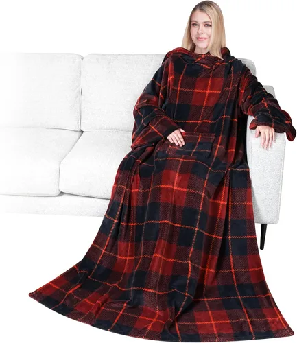 Vista 22 de PAVILIA Wearable Blanket with Sleeves for Adult Women Men, Cozy Fleece Warm Wrap Throw with Arms, Gifts for Christmas, Wife