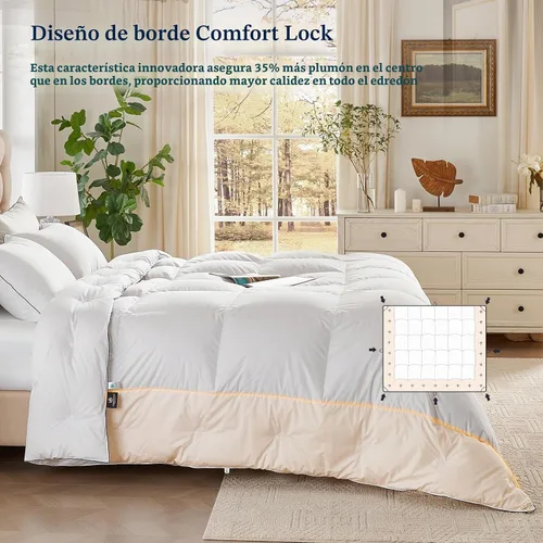 Vista 5 de Pacific Coast - Edredón de plumón tamaño individual relleno de plumón blanco de ganso, edredón de cama blanco suave de lujo para todas