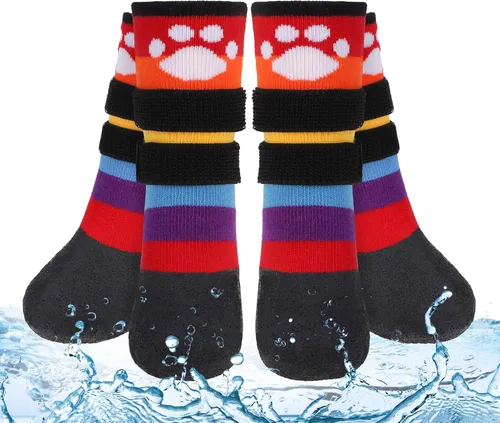 Vista 17 de BEAUTYZOO Calcetines impermeables para perros para evitar que lamen las patas, calcetines navideños para perros para suelos de madera dura