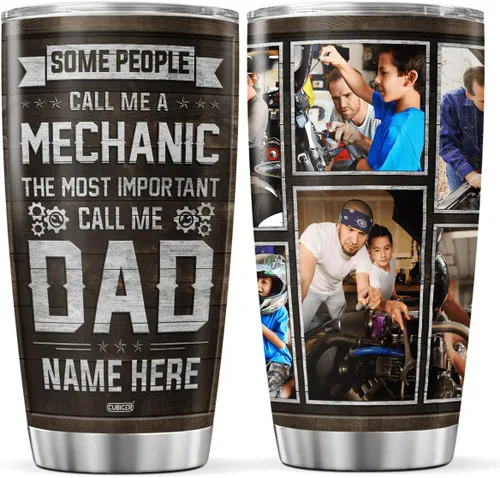Vista 12 de CUBICER Vasos de café personalizados, taza de viaje de peluquero para papá, papá, abuelo, hombres, taza de acero inoxidable, fotos personalizadas