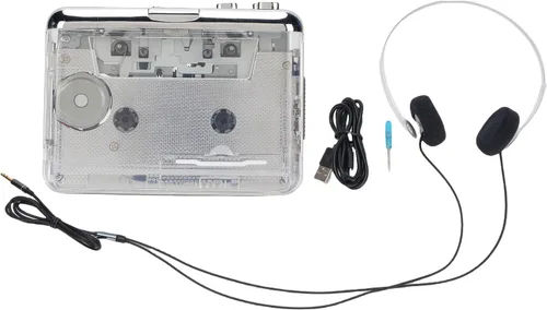 Vista 7 de Reproductor de cassette retro con sonido envolvente estéreo y retroceso automático, auriculares con cancelación de ruido de 0.138 in