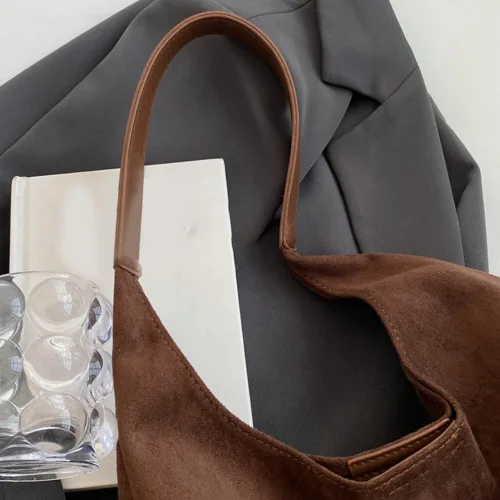 Vista 7 de Bolsos de ante modernos para mujer Bolsos de trabajo Bolsos de ante retro Bolso de mano holgado para viajes Bolso de oficina Bolso universitario 2025