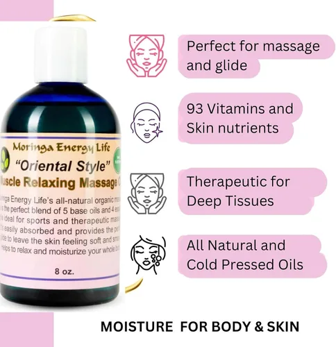 Vista 4 de Moringa Aceite de masaje relajante muscular 'estilo oriental' para terapia, cita nocturna, tailandés, suizo, asiático, terapeuta deportivo
