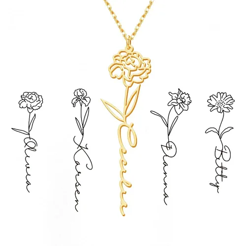 Vista 9 de TRANGEL Custom Birth Flower Name Necklace Personalized 18K Gold Plated Birth Month Flower Necklace Dainty Floral Pendant Jewelry Mothers Birthday