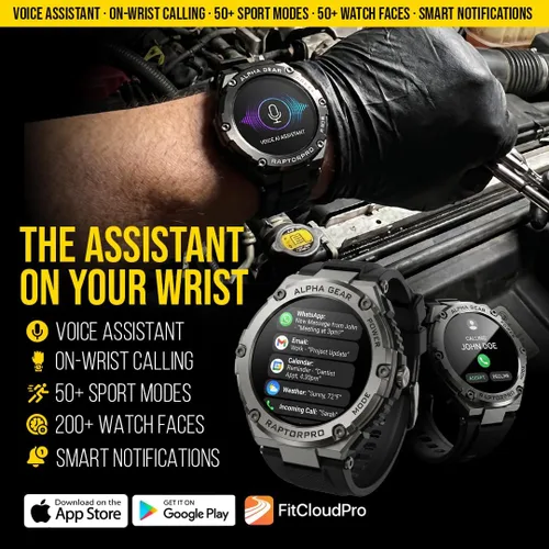 Vista 5 de Reloj inteligente ALPHAGEAR Raptor PRO para iPhone y Android, resistente, reloj inteligente (contestar/hacer llamadas), rastreador de bienestar