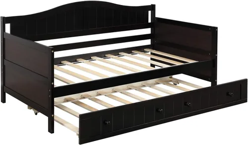 Vista 4 de Harper & Bright Designs Sofá cama individual de madera con cama nido, sofá cama para dormitorio, sala de estar, espresso