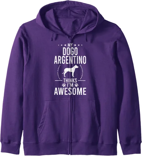 Vista 8 de My Dogo Argentino Thinks I'm Awesome Dog Lover Sudadera con capucha y cremallera, Negro