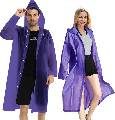Vista 19 de Abrigos de lluvia (paquete de 2) – Ponchos de lluvia reutilizables de EVA para adultos, chaquetas impermeables para hombres y mujeres