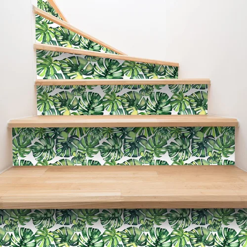Vista 6 de CHIHUT Papel tapiz de hojas de palmera tropical de Monstera con diseño de acuarela para despegar y pegar botánico para sala de estar, dormitorio