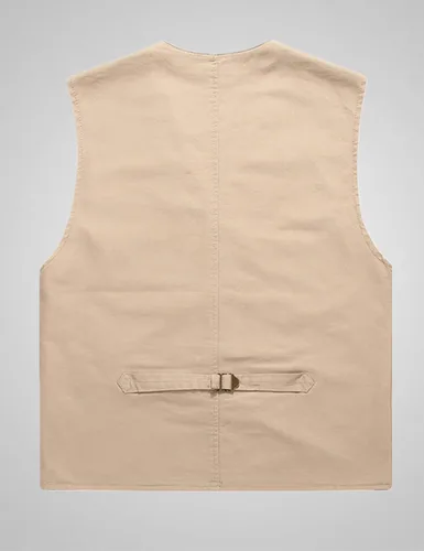 Vista 2 de HangNiFang Chaleco casual de algodón de mezclilla para hombre, chaleco con bolsillos para exteriores