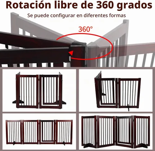 Vista 3 de Puerta de madera independiente para mascotas, puerta para mascotas para perros, valla de madera de 4 paneles de 29.5 pulgadas con 2 soportes, puerta
