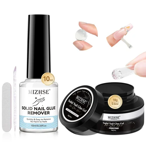 Vista 11 de MIZHSE Kit de pegamento de uñas semisólido de 0.35 oz y removedor de 0.3 fl oz para puntas de uñas a presión, secado rápido súper fuerte, sin